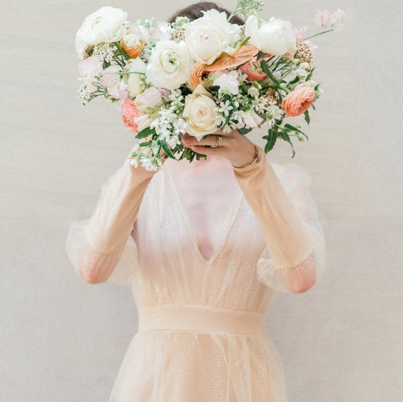 Long Sleeve Plunge Neckline Formal Gown - Nude/Glitter - M - Picture 8 of 16